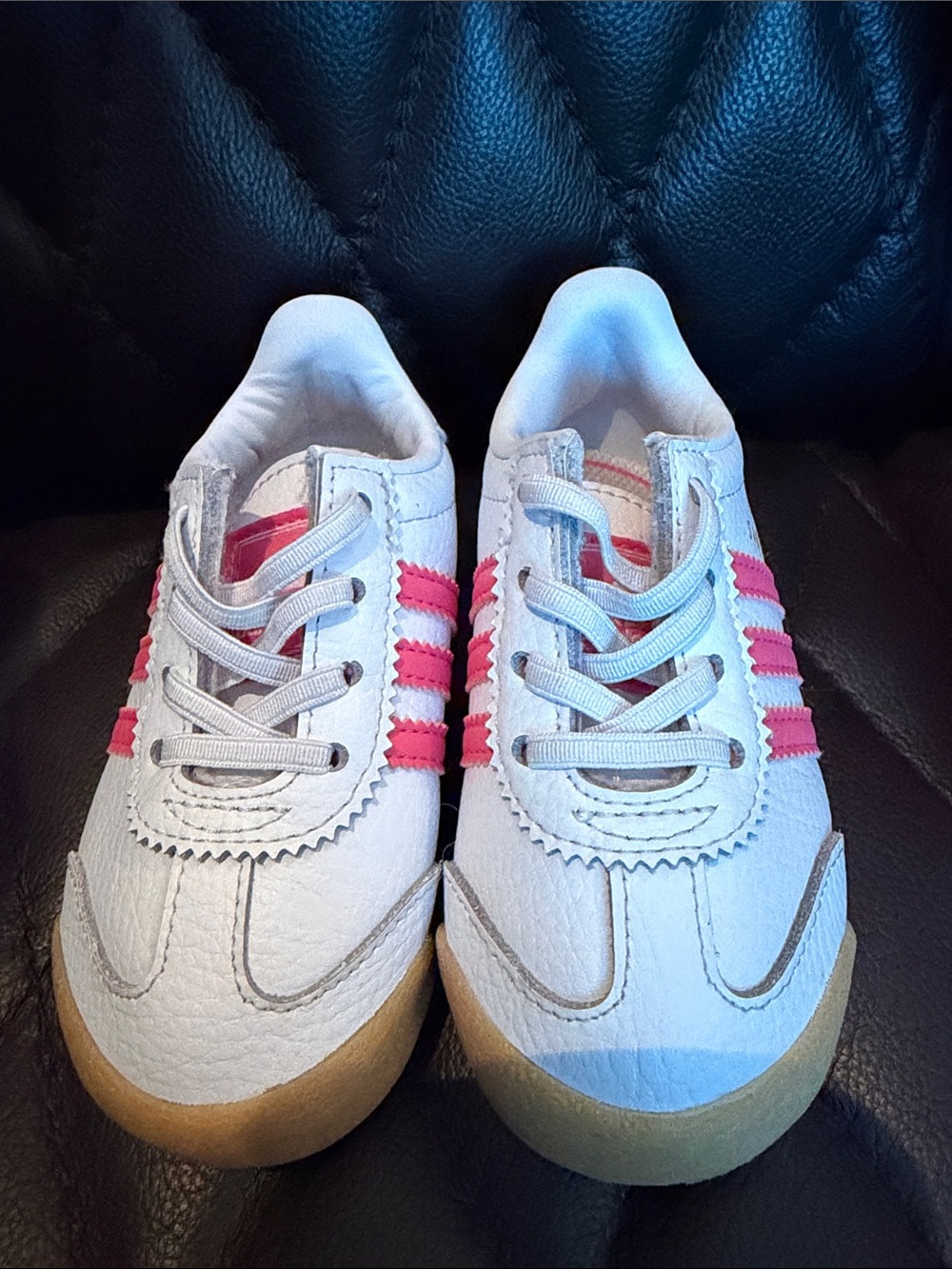 adidas Samoa Kids Cream Sneakers with Pink Stripes 5